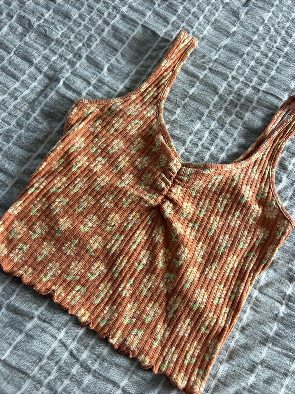 Billabong Orange Floral Ribbed Twist-Front Tank